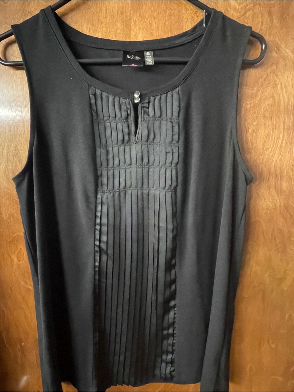 Rafaella Black Pleated Satin-Front Sleeveless Blouse